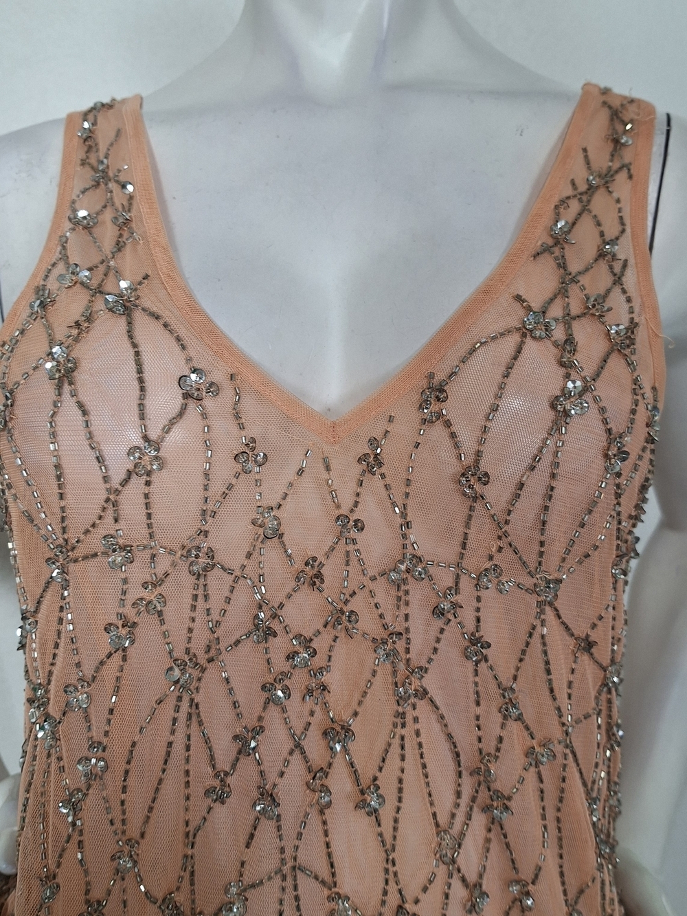 Topshop Peach & Silver Beaded Fairycore Romantic V-Neck Pullover Blouse Size 4 - Picture 3 of 11